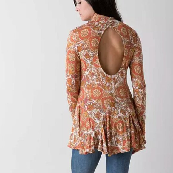 Free People Mock Neck Long Sleeve Tunic Blouse Women's Size M - Picture 2 of 6